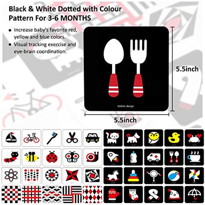 beiens High Contrast Baby Flashcards, Newborn Brain Development Toys, Visual Stimulation Learning Activity Cards, 20 PCs 40 Pages Educational Infants Gift (3-6 Months (Black & White & Color)) - Image 2