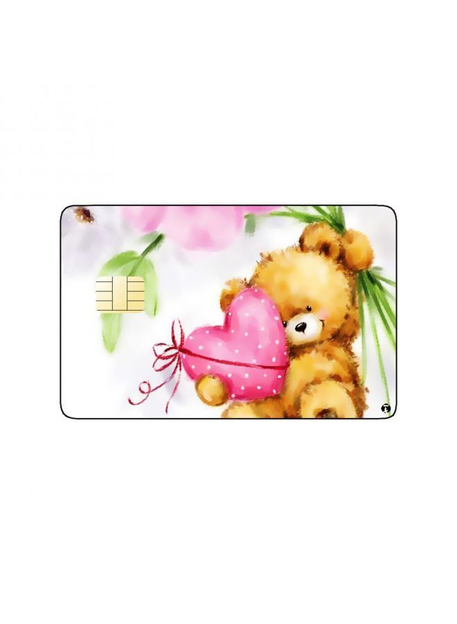 RKN PRINTED BANK CARD STICKER Cute Teddy Bear Drawing With Heart And Roses - Image 1