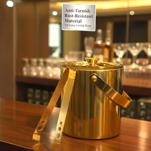 Exclusivish Shiny PVD Gold Stainless Steel Double Walled Ice Bucket with Tong (1.7 litres) | Insulated Ice Box Small, Ice Cube Box | Wedding for Couple, Home Bar Gift Set - Image 5