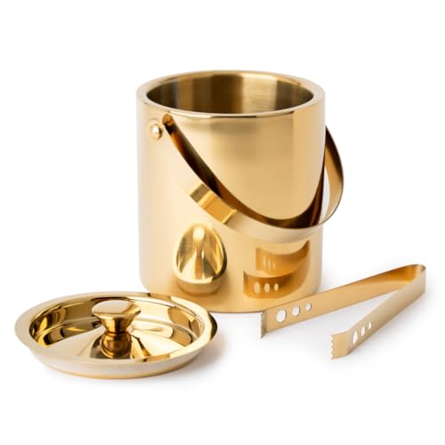 Exclusivish Shiny PVD Gold Stainless Steel Double Walled Ice Bucket with Tong (1.7 litres) | Insulated Ice Box Small, Ice Cube Box | Wedding for Couple, Home Bar Gift Set - Image 1