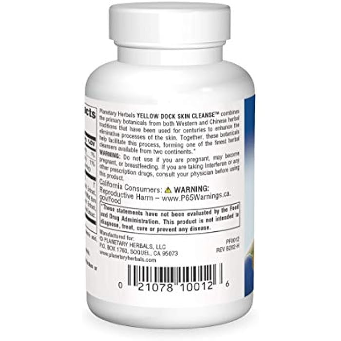 Planetary Herbals Yellow Dock Skin Cleanse, 60 Tablets, 60 Count - Image 2