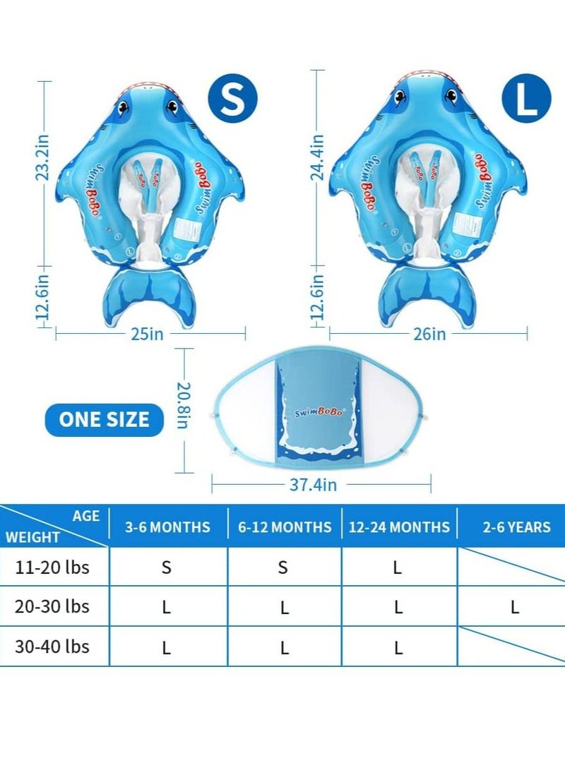 LIMOS Baby Swimming Pool Inflatable Float Ring with Sun Protection Canopy and Safety Tail (L Shark Blue) - Image 2