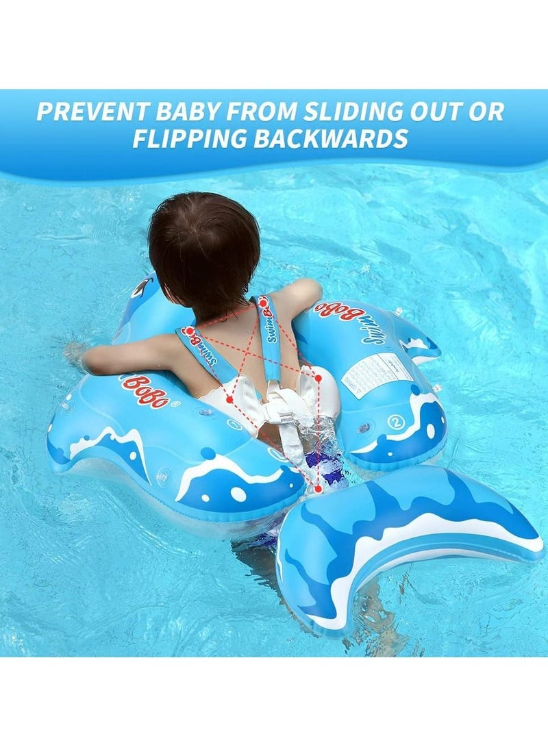 LIMOS Baby Swimming Pool Inflatable Float Ring with Sun Protection Canopy and Safety Tail (L Shark Blue) - Image 4
