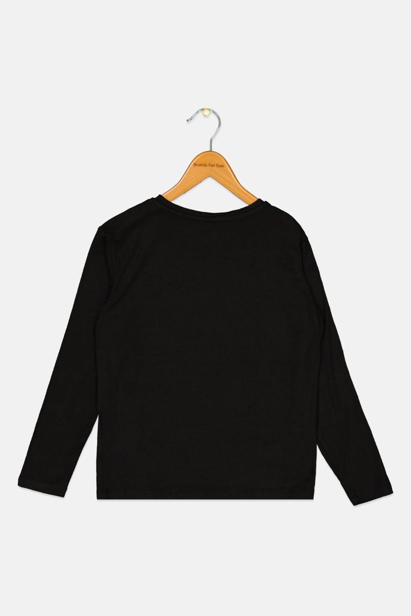 FREDDY Kids Girl Round Neck Long Sleeve Printed Tees, Black - Image 3