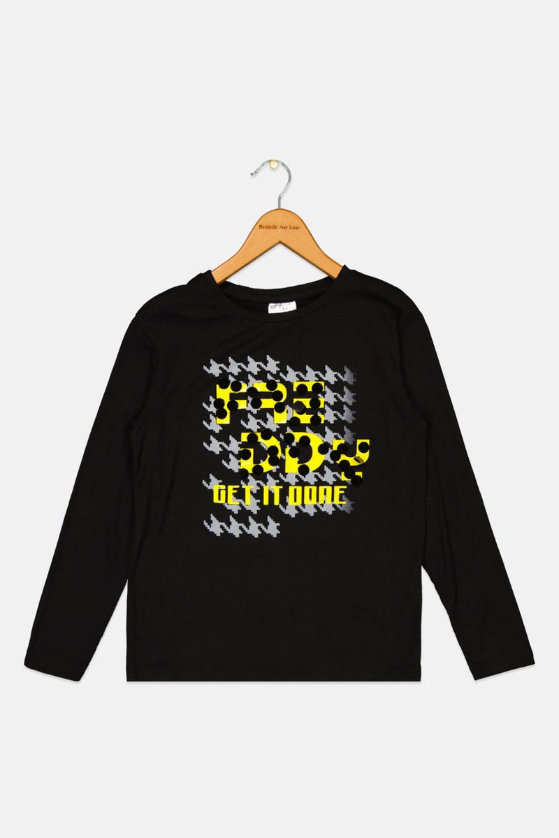 FREDDY Kids Girl Round Neck Long Sleeve Printed Tees, Black - Image 2