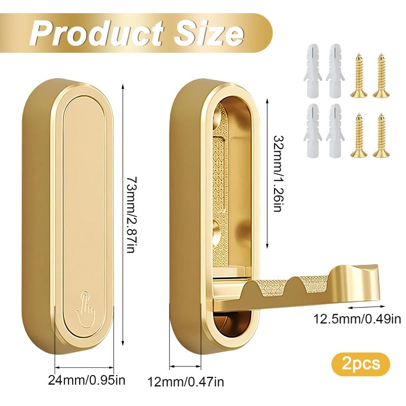 hongliang 2Pcs Gold Folding Wall Hooks Heavy Duty Foldable Coat Hooks for Hanging Towels Clothes Bags Keys Bathroom Bedroom Closet - Image 2