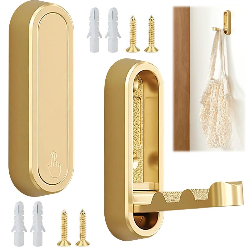hongliang 2Pcs Gold Folding Wall Hooks Heavy Duty Foldable Coat Hooks for Hanging Towels Clothes Bags Keys Bathroom Bedroom Closet - Image 1