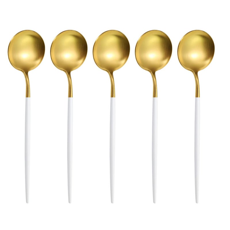 Stainless Steel Small Round Soup Spoons 5 Pack For Home And Restaurant Use - Image 2