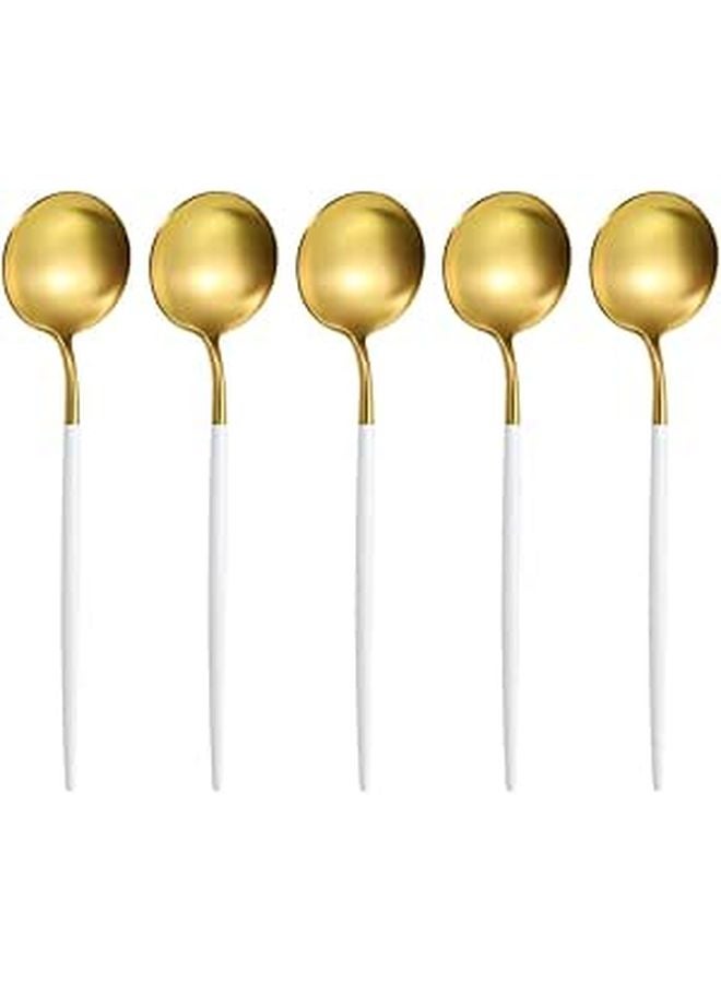 Stainless Steel Small Round Soup Spoons 5 Pack For Home And Restaurant Use - Image 1
