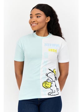 Peanuts Women Crew Neck Short Sleeves Embroidered T-Shirt, Multicolor  - Image 1
