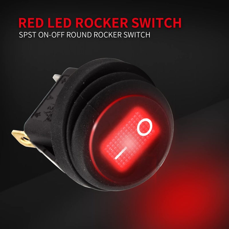 DAIERTEK 12V Round Rocker Switch Waterproof Red LED Round Toggle Switch Lighted DC 12 Volt 20A ON Off 3 Pin SPST for Marine Boat Automotive Car - 10 Pack - Image 3