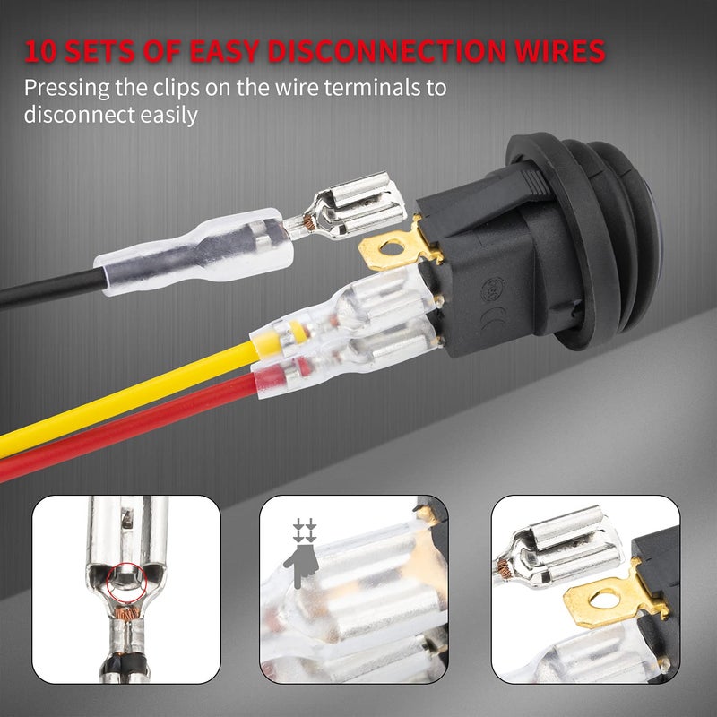 DAIERTEK 12V Round Rocker Switch Waterproof Red LED Round Toggle Switch Lighted DC 12 Volt 20A ON Off 3 Pin SPST for Marine Boat Automotive Car - 10 Pack - Image 5