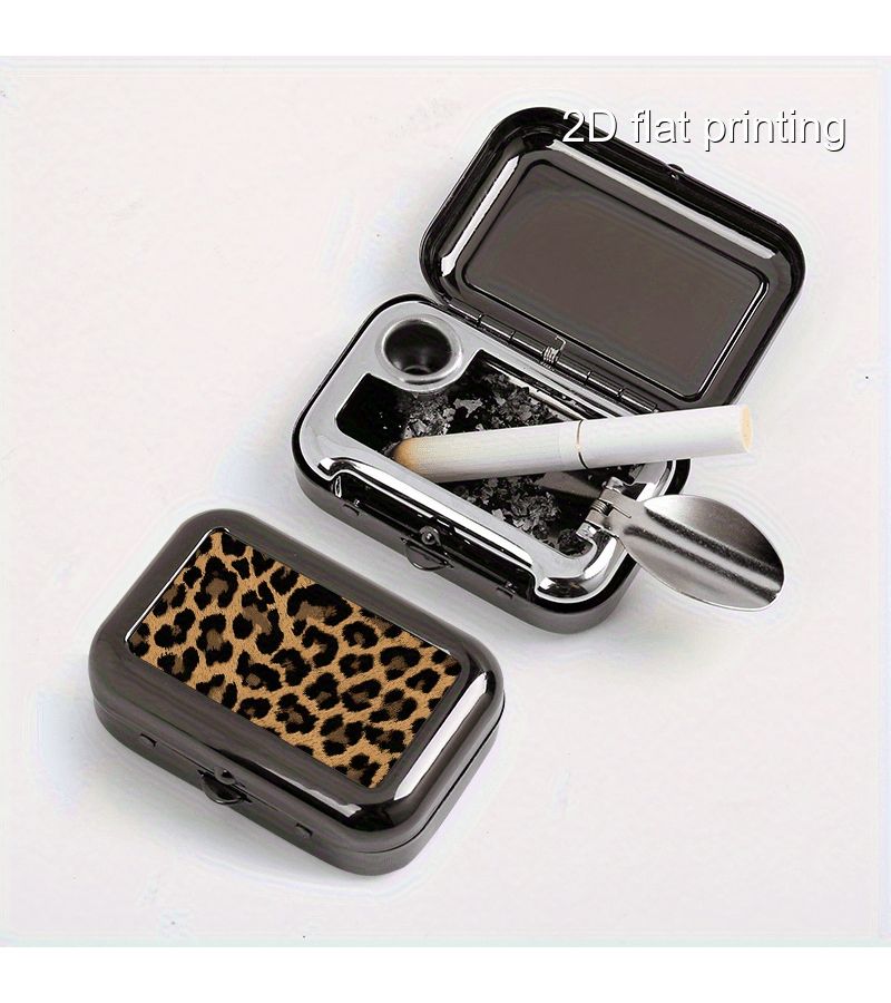 Black Leopard Print Portable Square Ashtray Mens Car Outdoor - Image 4