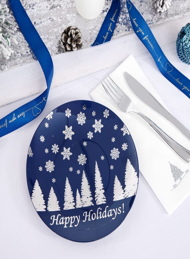 Hioasis 175PCS Christmas Plastic Plates - Blue and Silver Disposable Plastic Plates Include 25Dinner Plates-25 Dessert Plates-25 Forks-25 Knives-25 Spoons-25 Cups and 25 Napkins Perfect for Christmas - Image 5
