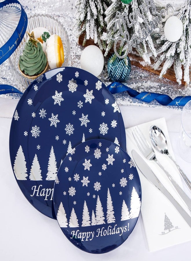 Hioasis 175PCS Christmas Plastic Plates - Blue and Silver Disposable Plastic Plates Include 25Dinner Plates-25 Dessert Plates-25 Forks-25 Knives-25 Spoons-25 Cups and 25 Napkins Perfect for Christmas - Image 3