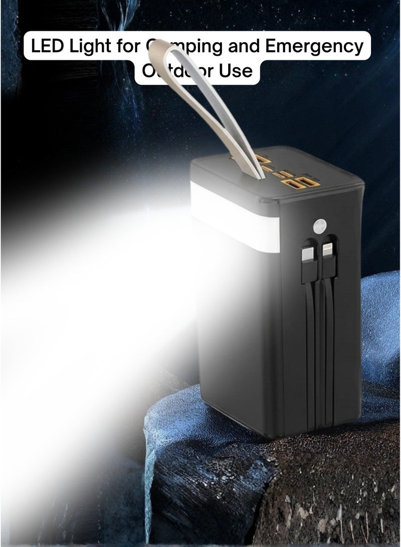 OALE Olae 50000mAh Power Bank with 22.5W Fast Charging | 4 In-Built Interchangeable Cables + 7 Ports (4 USB + 2 Type-C + 1 USBA ) | LCD Display | Emergency LED Lamp | Outdoor Backup Battery for iPhone 15/14/13, Samsung S24/S23, Xiaomi, OnePlus, Pixel | Black - Image 3