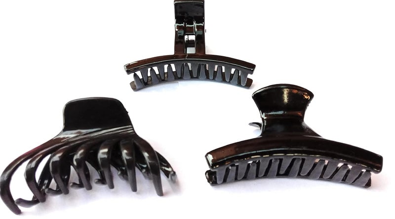 Generic hair clutcher claw medium size pack of 3 different designs in black colour size approx 8 cm  - Image 1