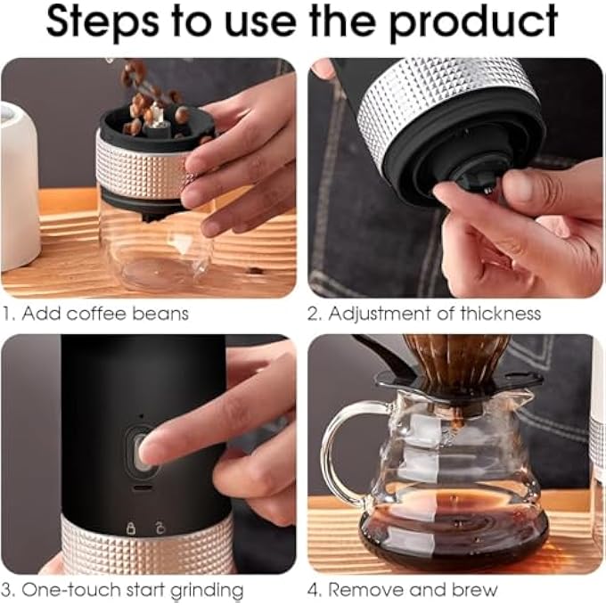 Azonee Electric Coffee Grinder Coffee Grinders Grinder Ceramic ConeShaped Burrs Cores Coffee Mill Adjustable Settings OneTouch Operation Portable Grinder For Travel Camping Office - Image 3