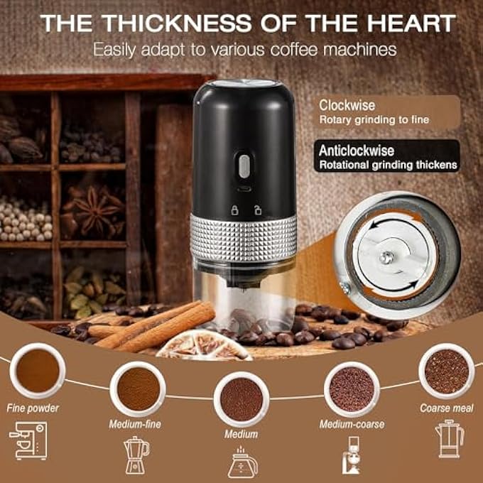 Azonee Electric Coffee Grinder Coffee Grinders Grinder Ceramic ConeShaped Burrs Cores Coffee Mill Adjustable Settings OneTouch Operation Portable Grinder For Travel Camping Office - Image 5