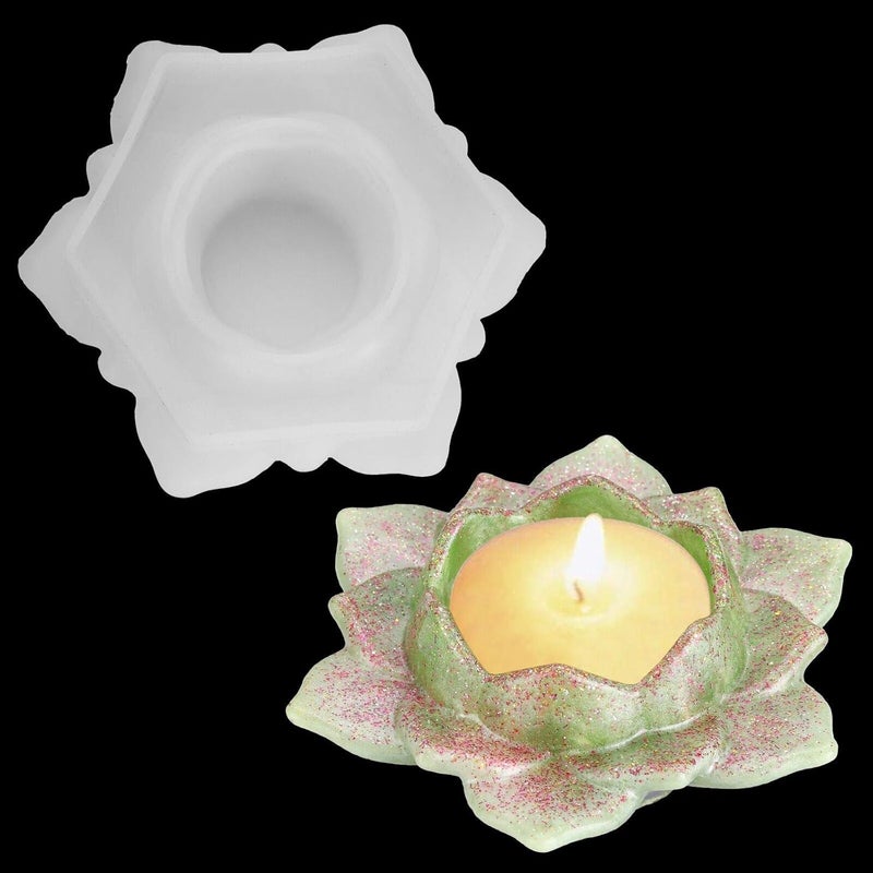 Anasido Anasido Flower Candle Holder Silicone Mold Epoxy Resin Casting Lotus Light Molds for Making Candlestick Jewelry Storage Box DIY Ashtray Home Table Decoration Trinket Container Candy Case