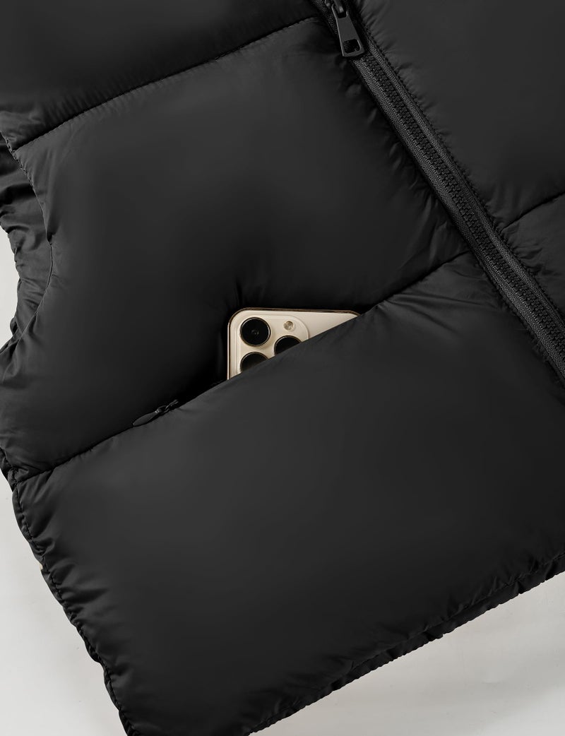 Buauty Cropped Winter Black Puffer Vest for Women 2025, Girls Mini Puffy Vest with Pockets, Crop Sleeveless Zip Up Stand Collar Bubble Vest, Short Cute Winter Clothes Jackets Warm Outerwear Trendy BLA - Image 3