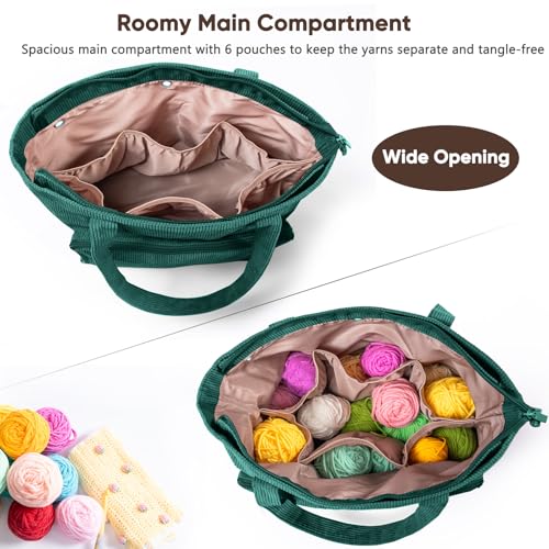 MYBAGZING Large Yarn Tote Organizer Corduroy Knitting Storage Holder for Yarn Hooks Accessories Portable Craft Carryall for Crocheting Lovers Mothers Day Gift - Image 3