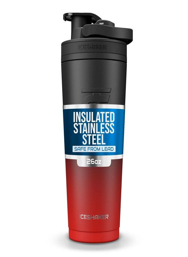 Ice Shaker Insulated Stainless Steel Shaker Bottle | 26oz, Red/black | Cold for 30+ Hours | Insulated Cup with Twist-on Agitator | Odor-Free Bottle for Protein Shakes, Water, Smoothies, Cocktails - Image 1
