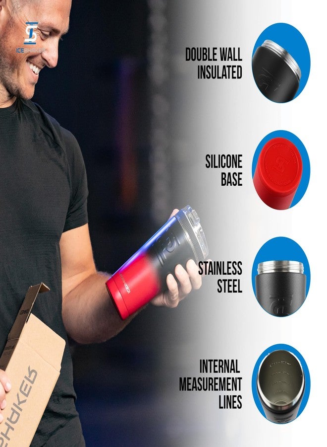 Ice Shaker Insulated Stainless Steel Shaker Bottle | 26oz, Red/black | Cold for 30+ Hours | Insulated Cup with Twist-on Agitator | Odor-Free Bottle for Protein Shakes, Water, Smoothies, Cocktails - Image 2