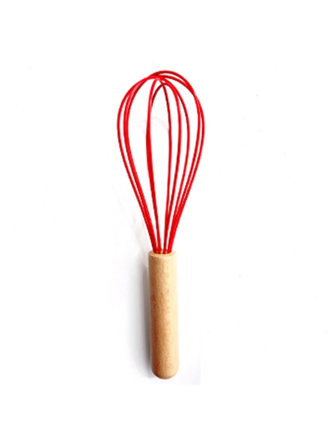 Hand Held Egg Beater Wooden Handle Silicone Manual Egg Beater Kitchen Mixer Baking Household Tools-Colour:Red ( 12inch ) - Image 1