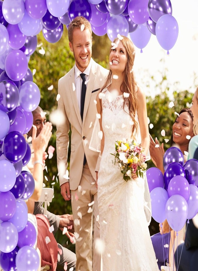 OWPFJG 100 بالون بنفسجي - بالونات معدنية كرومية ولافندر ليلكي مقاس 12 بوصة مع قصاصات ورقية لحفلات الزفاف، وحفلات استقبال المولود، وحفلات توديع العزوبية، وحفلات أعياد ميلاد الأميرات (مع شرائط بطول 66 قدمًا) - Image 3