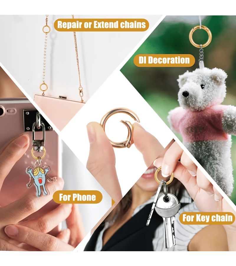 20pcs Golden Metal Spring Keychain Rings With Hook Clips For Wallet Luggage - Image 3