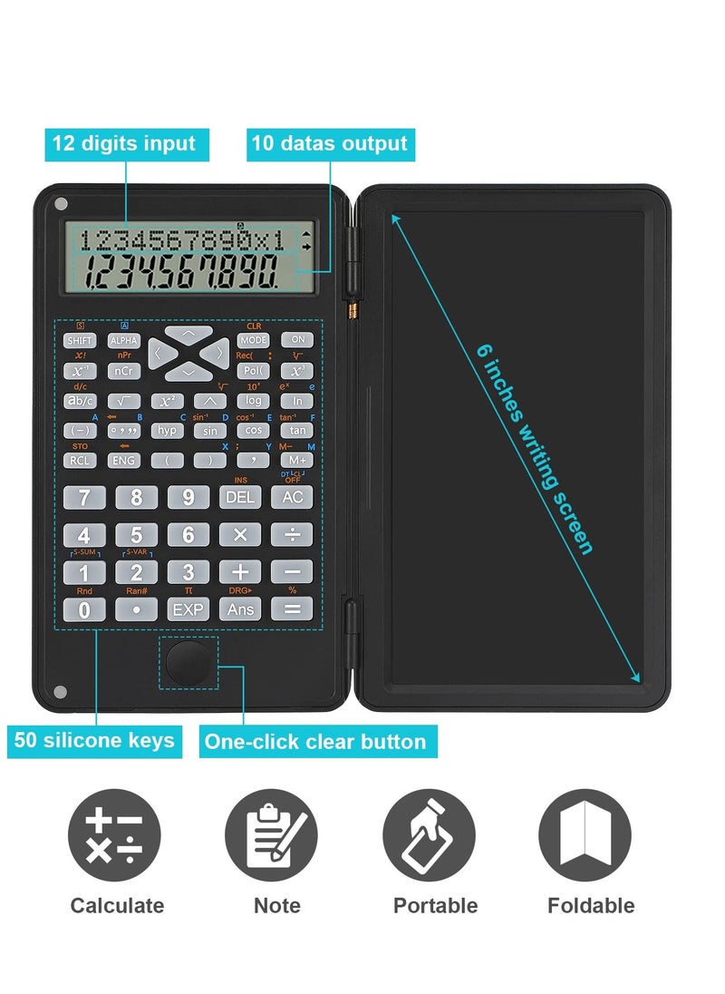 KASTWAVE Scientific Calculator, Foldable Portable Desktop Calculator with Erasable Writing Board 10 Digit LCD Display Physical Geometry Calculator for Students Teachers Office Business High School-Black  - Image 3