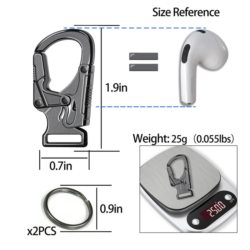 Ahiller Carabiner Clip,1.9'' Alloy Car Keychain Clip with 2 Key Ring,Outdoor Hooks,Small Key Holder for Man and Womenï¼ˆGunmetal-1Pï¼‰ - Image 5