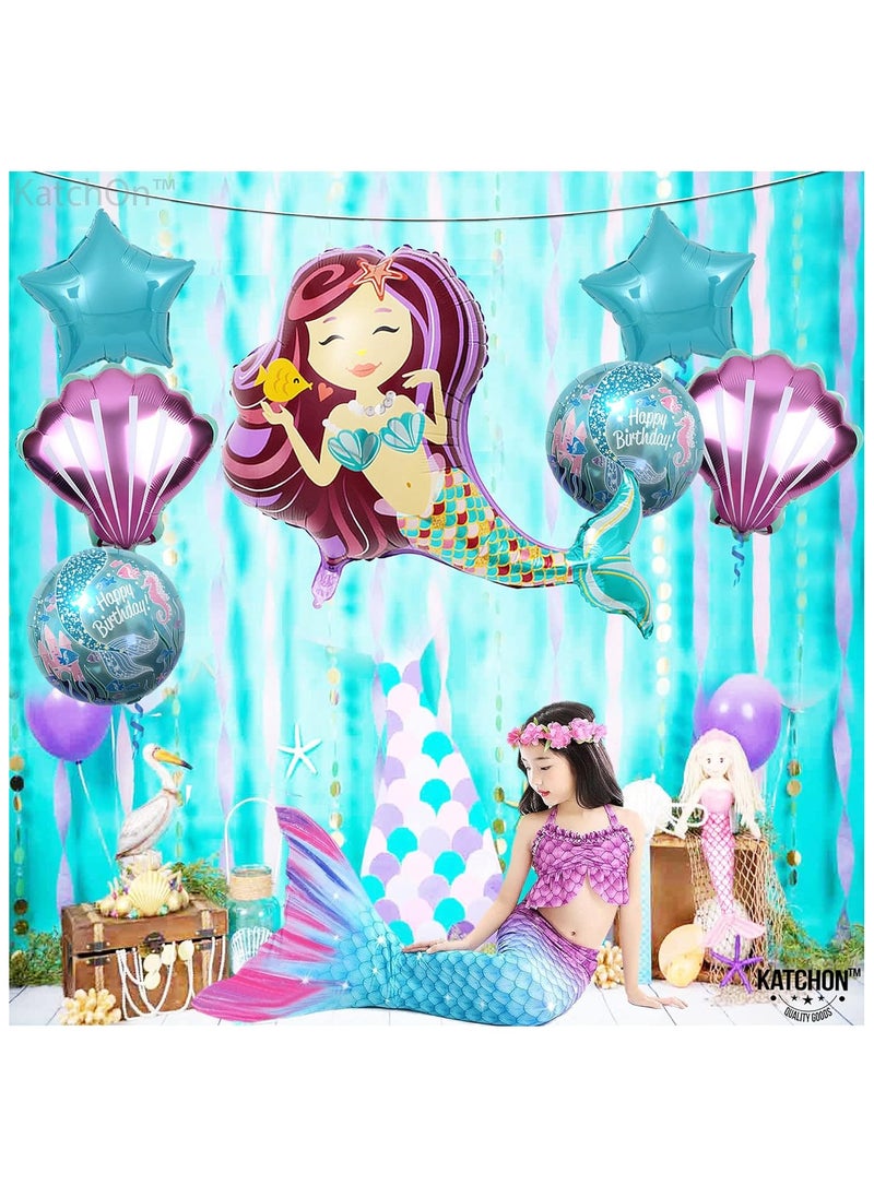 KATCHON - Mermaid Birthday Party Decorations for Girls - Big Foil Mermaid Balloons and Seashell Balloons | Happy Birthday Mermaid Tail Balloons | Mermaid Theme Party Supplies | Under the Sea Birthday Balloons - Image 1