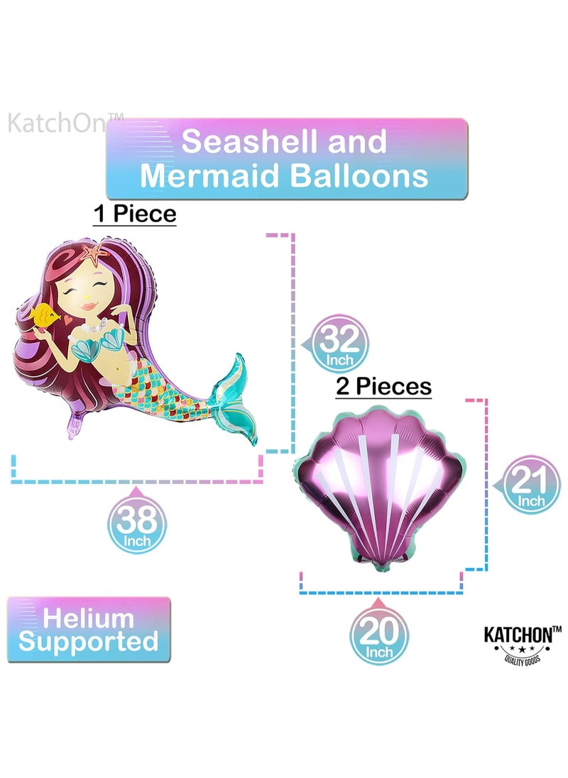 KATCHON - Mermaid Birthday Party Decorations for Girls - Big Foil Mermaid Balloons and Seashell Balloons | Happy Birthday Mermaid Tail Balloons | Mermaid Theme Party Supplies | Under the Sea Birthday Balloons - Image 1