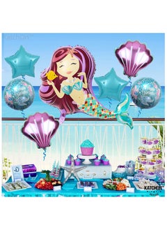 KATCHON Mermaid Birthday Party Decorations for Girls - Big Foil Mermaid Balloons and Seashell Balloons | Happy Birthday Mermaid Tail Balloons | Mermaid Theme Party Supplies | Under the Sea Birthday Balloons  - Image 2