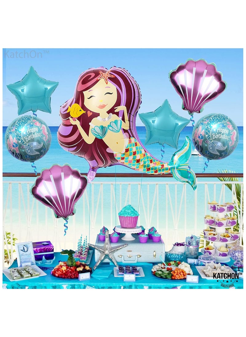 KATCHON - Mermaid Birthday Party Decorations for Girls - Big Foil Mermaid Balloons and Seashell Balloons | Happy Birthday Mermaid Tail Balloons | Mermaid Theme Party Supplies | Under the Sea Birthday Balloons - Image 1