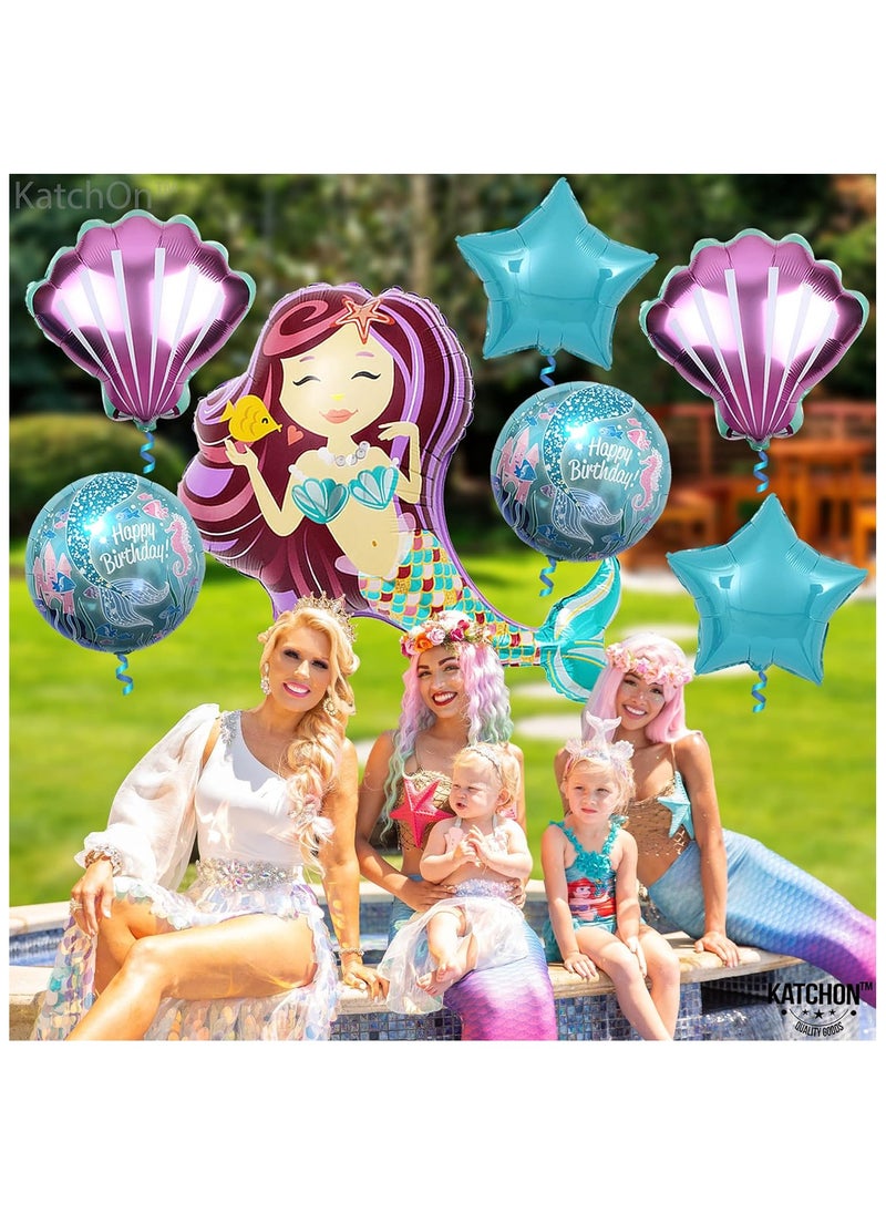 KATCHON - Mermaid Birthday Party Decorations for Girls - Big Foil Mermaid Balloons and Seashell Balloons | Happy Birthday Mermaid Tail Balloons | Mermaid Theme Party Supplies | Under the Sea Birthday Balloons - Image 1