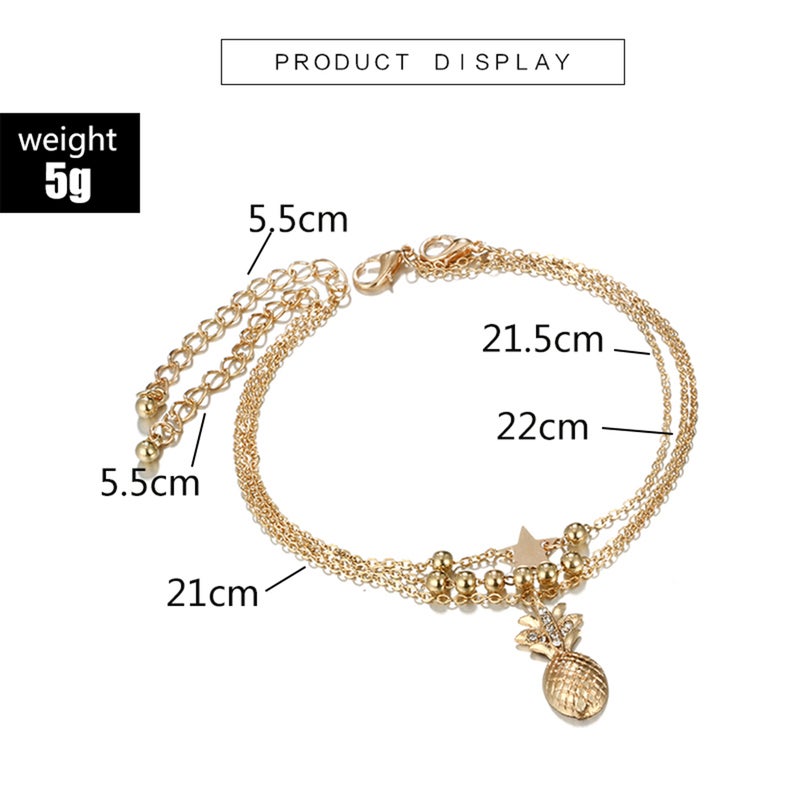 Fashion Alloy Multi-layer Tassel Beads Star Pineapple Bracelets for Women Jewelry Foot Chain Anklets Accessories (Gold) - Image 2