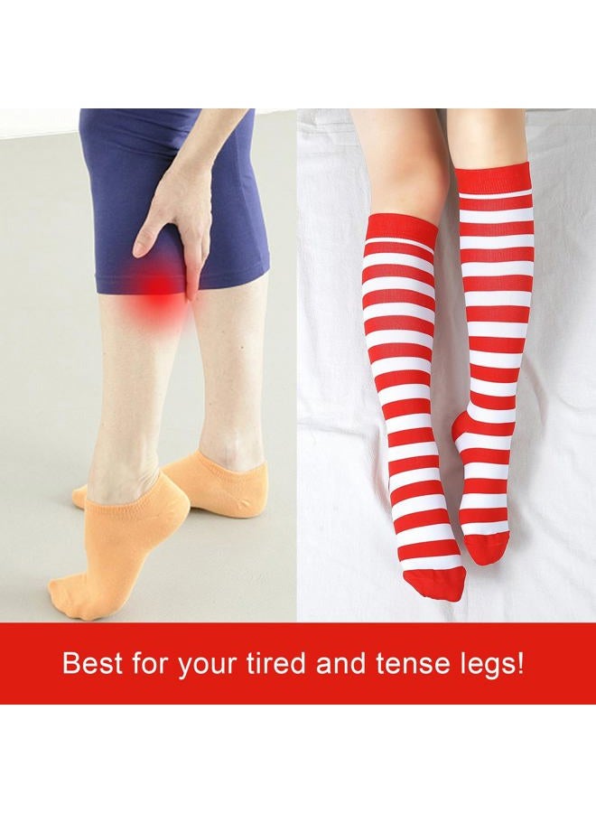 Junely Compression Socks for Women Knee High for Running Athletic Nurses Pregnant Women Work Support Travel Flight Sports, A1-red and White, One size - Image 4