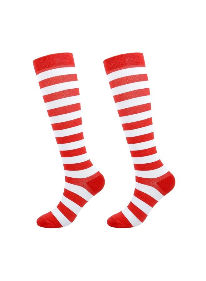 Junely Compression Socks for Women Knee High for Running Athletic Nurses Pregnant Women Work Support Travel Flight Sports, A1-red and White, One size - Image 1