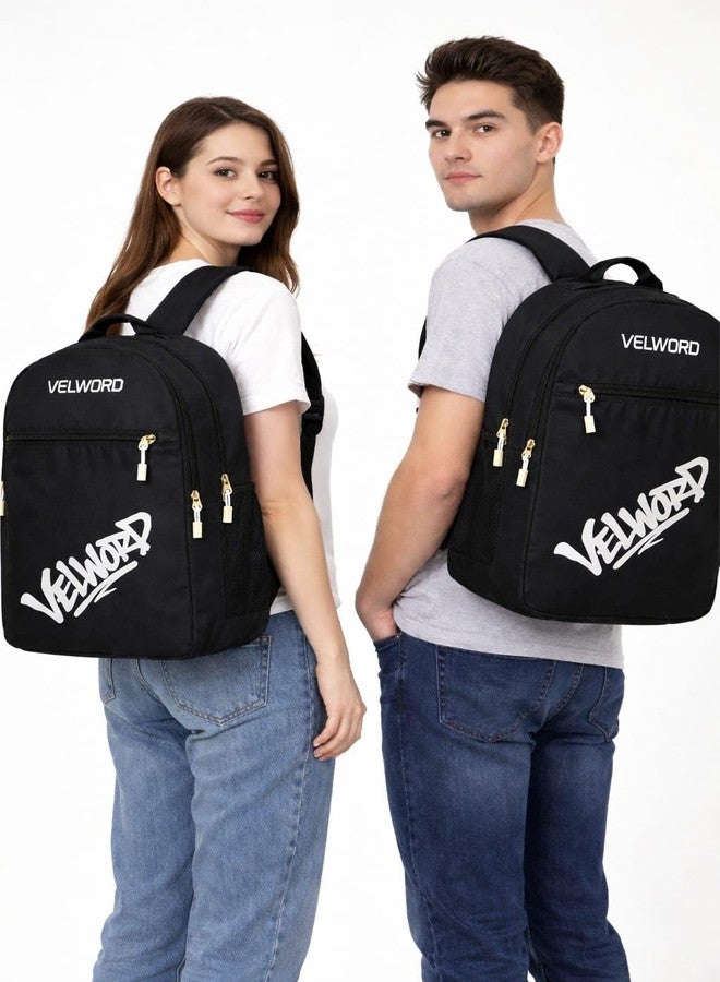 VELWORD Valex Laptop Backpack, 28L Capacity, 19 Inch Laptop Compartment, Cotton Material, Water Resistant, Black, Casual Style, Unisex (BLACK) - Image 2
