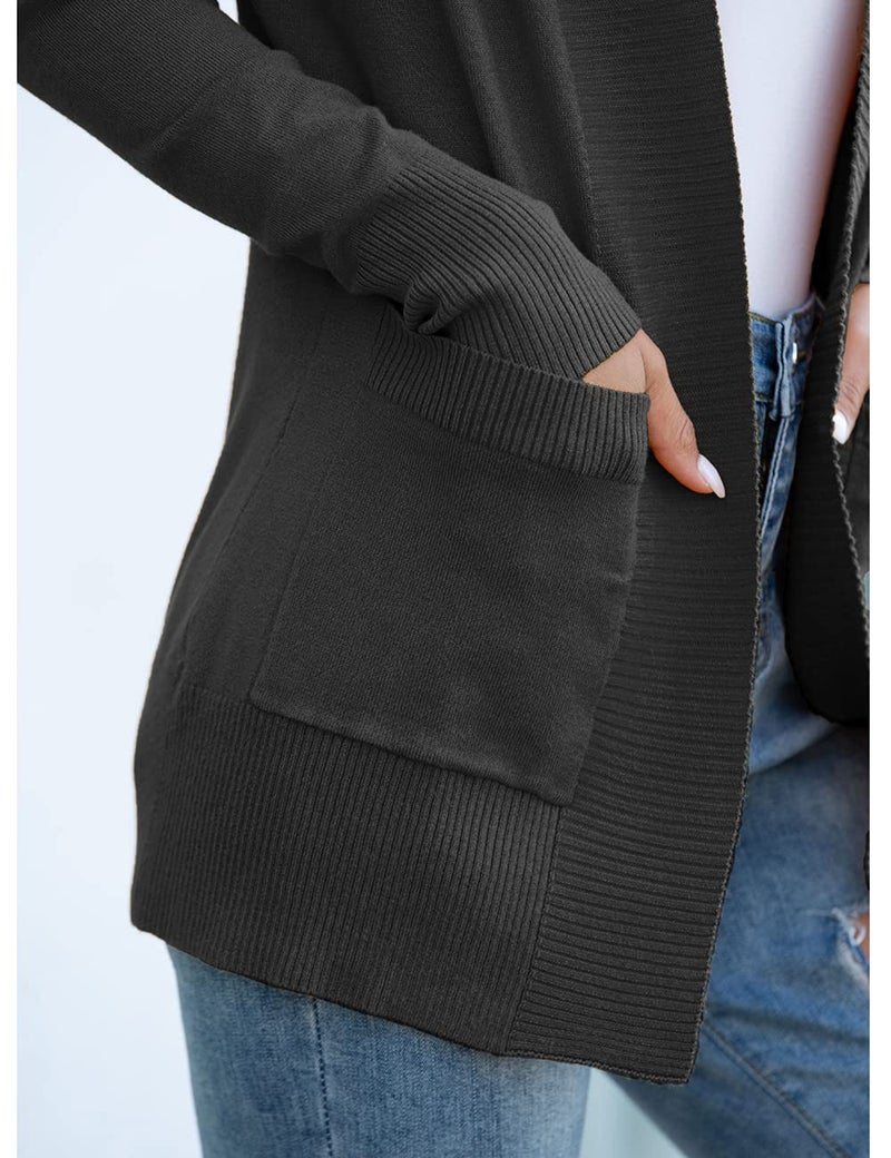 REDHOTYPE Women's Cardigan with Pockets Casual Open Front Lightweight Cardigans for Womens, Charcoal Black, Large - Image 3