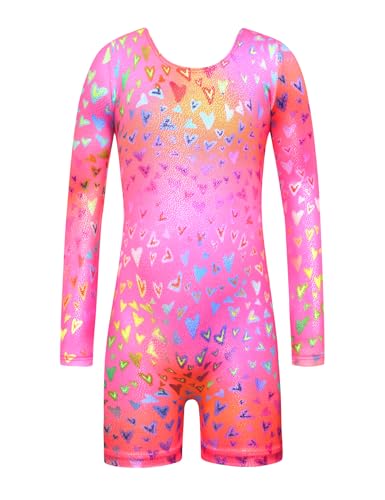 Nymphperi Leotard for Girls Gymnastics Size 3-4t Hotpink Neon Heart Quick Dry Tumble Biketard with Shorts - Image 1