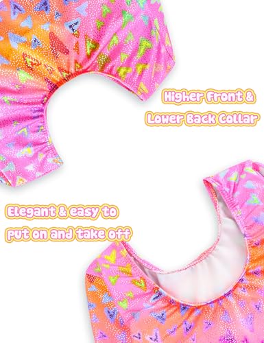 Nymphperi Leotard for Girls Gymnastics Size 3-4t Hotpink Neon Heart Quick Dry Tumble Biketard with Shorts - Image 4