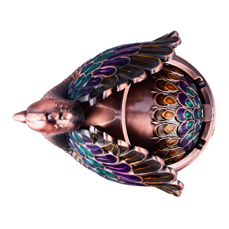 K COOL Ashtray with Lid for Cigarette, Metal Outdoor Ash Tray Sets, Ashtrays for Cigarettes Out door, Windproof Peacock Smokeless Ashtrays for Home Office Tabletop Outside Patio Outdoor(Copper) - Image 3