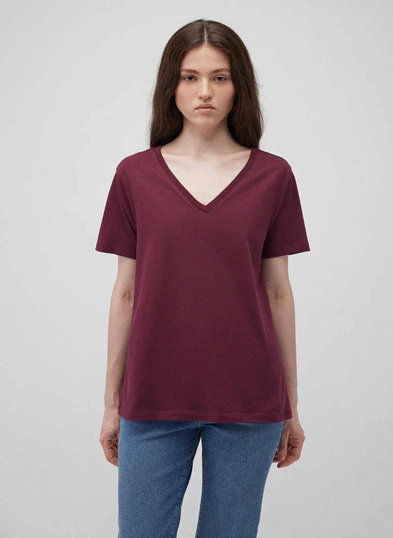 مافي V Neck Red Basic T-Shirt