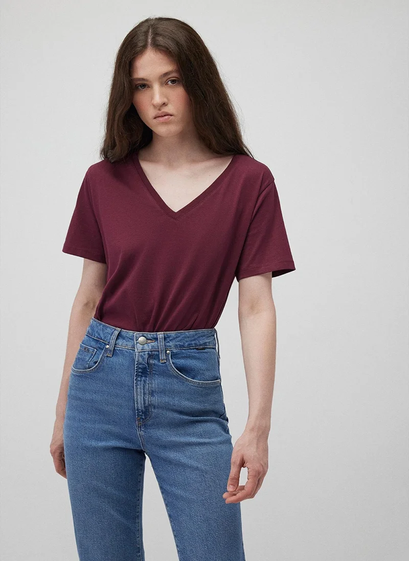 مافي V Neck Red Basic T-Shirt