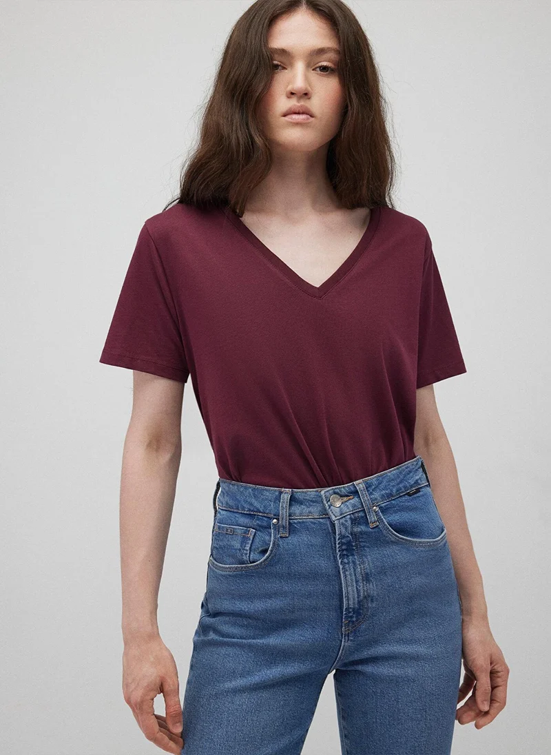 مافي V Neck Red Basic T-Shirt