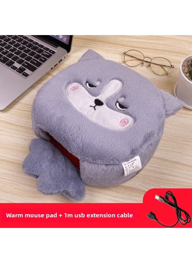 Winter Heating Hand Warmer Mouse Pad With Wrist Guard Winter Mouse Cover Warm Computer Men's Fleece-lined Thickened Gloves-Pattern:Husky + 1m Usb Extension Cable  - Image 1